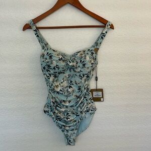 Niptuck swimsuit size 4 NWT. Aqua floral-ruched sides-vey flattering